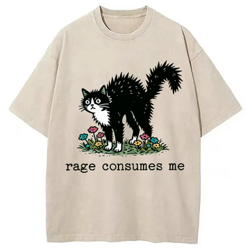 Personality fashion Angry Tuxedo Cat Washed T-Shirt