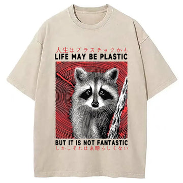 Personality fashion Raccoon Vintage Japanese Washed T-Shirt