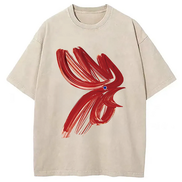 Personality fashion Calligraphy Art Chicken Washed T-Shirt