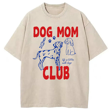 Personality fashion Dog Mom Club Washed T-Shirt