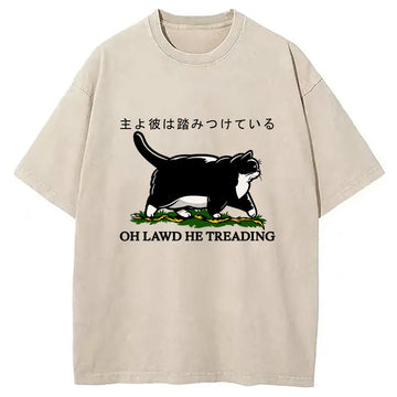 Personality fashion Oh Lawd He Treading Tuxedo Cat Washed T-Shirt