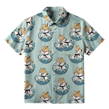 Personality fashion  Cute Capybara Taekwondo Button-up Shirt