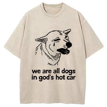Personality fashion Sad Dog Funny Washed T-Shirt