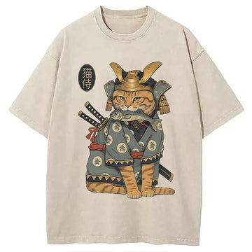 Personality fashion Cat Japanese Genera Washed T-Shirt