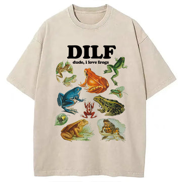 Personality fashion Dude I Love Frog Washed T-Shirt