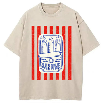 Personality fashion Les Sardines Red Stripes Fisherman Washed T-Shirt