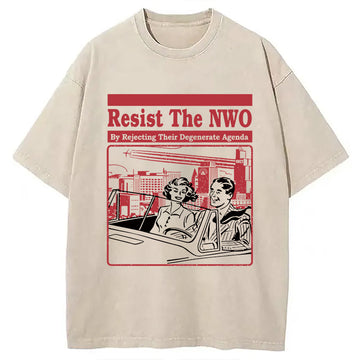 Personality fashion Resist the NWO Washed T-Shirt
