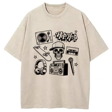 Personality fashion Set of Hip Hop Culture Washed T-Shirt
