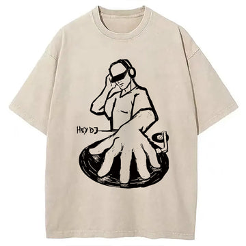 Personality fashion Hey DJ Washed T-Shirt