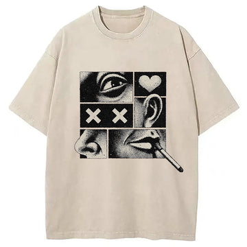 Personality fashion Disassembled Smoking Washed T-Shirt