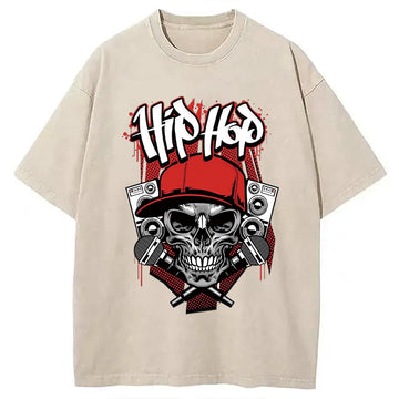 Personality fashion Skull Hip Hop Washed T-Shirt