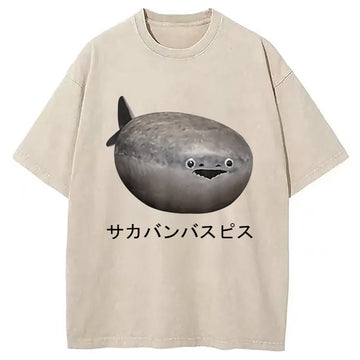 Personality fashion Sacabambaspis Fish Meme Realistic Japanese Washed T-Shirt