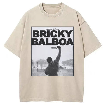Personality fashion Bricky Balboa Funny Brick Layer Washed T-Shirt