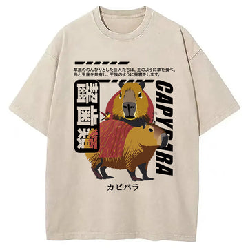Personality fashion Capybara Japanese Washed T-Shirt