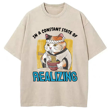 Personality fashion Constant State Of Realizing Cat Washed T-Shirt