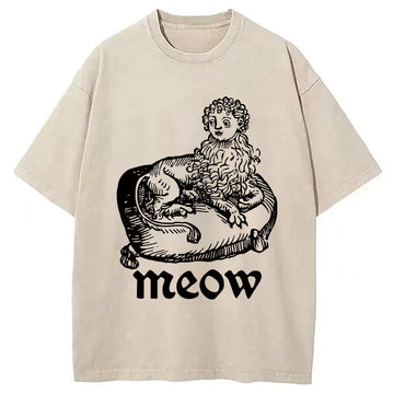 Personality fashion Meow Funny Meme Washed T-Shirt