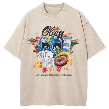 Personality fashion Obey Act Now Washed T-Shirt