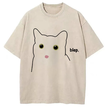 Personality fashion Blep Cat Vintage Washed T-Shirt