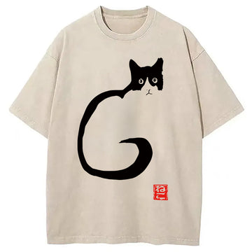 Personality fashion Neko Japanese Washed T-Shirt