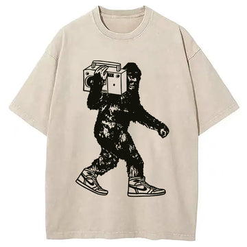 Personality fashion Stereo Record Player Hip Hop  Monkey Washed T-Shirt