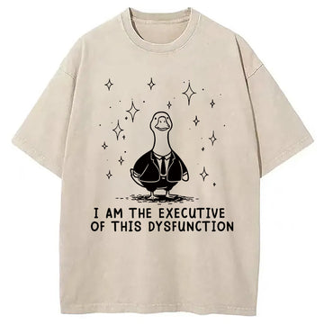 Personality fashion Working Duck Meme Washed T-Shirt
