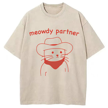 Personality fashion Cowboy Cat Washed T-Shirt