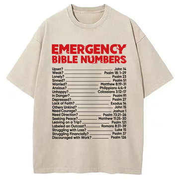 Personality fashion Bible Emergency Numbers Washed T-Shirt