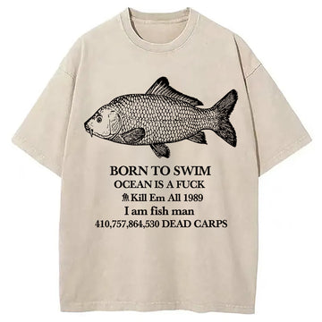 Personality fashion Born To Swim Washed T-Shirt
