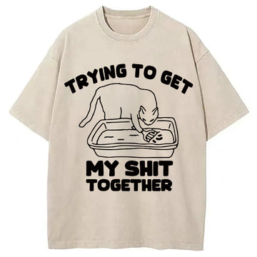 Personality fashion Cleaner Cat Washed T-Shirt