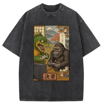 Personality fashion Monsters Play Games Washed T-Shirt