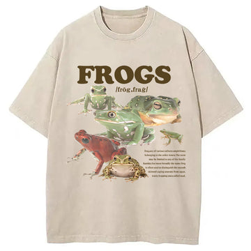 Personality fashion Retro Frogs Washed T-Shirt