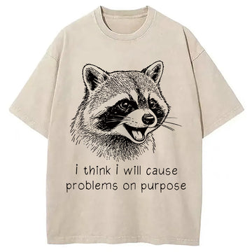 Personality fashion Stupid Raccoon Funny Washed T-Shirt