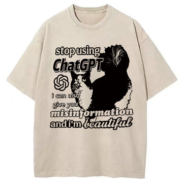 Personality fashion Chat GPT Cat Meme Washed T-Shirt