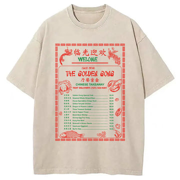 Personality fashion The Golden Gong Chinese Takeaway Menu Washed T-Shirt