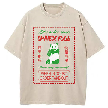Personality fashion Take Out Menu with Panda Bear Washed T-Shirt