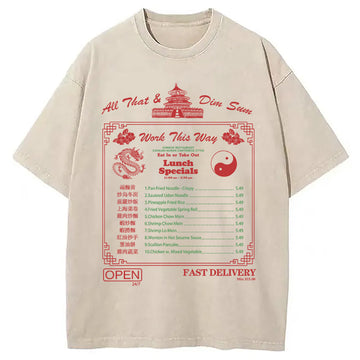 Personality fashion Chinese Restaurant Meme Washed T-Shirt