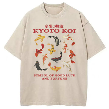 Personality fashion Kyoto Koi Fish Washed T-Shirt