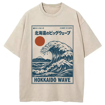 Personality fashion Retro Wave Typesetting Washed T-Shirt