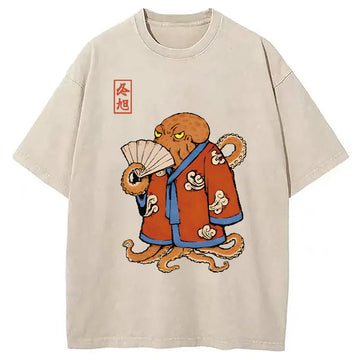 Personality fashion The Octopus Duelist Washed T-Shirt