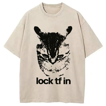 Personality fashion Lock TF In Cat Washed T-Shirt