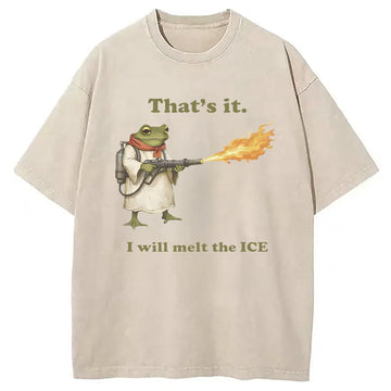 Personality fashion Funny Frog Flamethrower Meme Washed T-Shirt