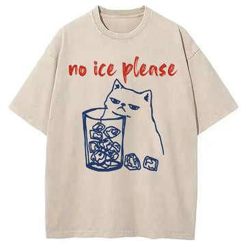 Personality fashion No Ice with Cat Washed T-Shirt