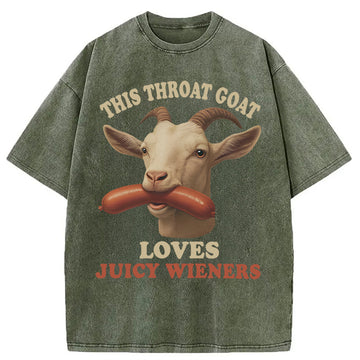Personality fashion Throat Goat Loves Juicy Wieners Washed T-Shirt