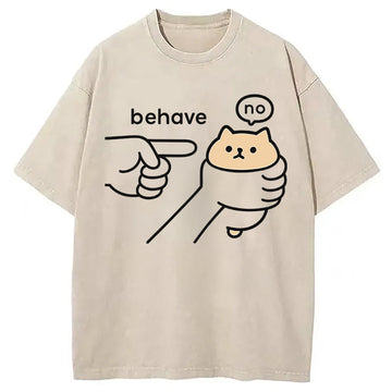 Personality fashion No Behave Stubborn Kitten Meme Washed T-Shirt