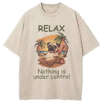 Personality fashion Nothing Is Under Control Pug Washed T-Shirt