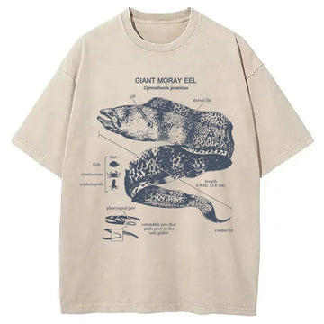 Personality fashion Moray Eel Anatomy Vintage Washed T-Shirt