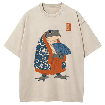 Personality fashion Frog Kimono Washed T-Shirt