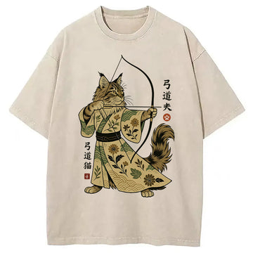Personality fashion Archer Cat Washed T-Shirt