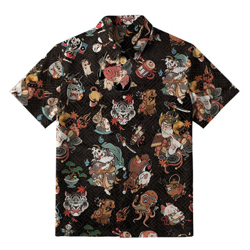 Personality fashion  Classic Japanese Elements Black Button-up Shirt