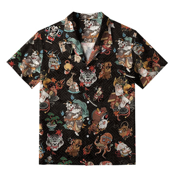 Personality fashion  Classic Japanese Elements Black Aloha Hawaiian Shirt
